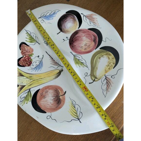 Italian Porcelain Circular Divided Serving Platter Hand Painted Fruit Signed - Picture 16 of 16
